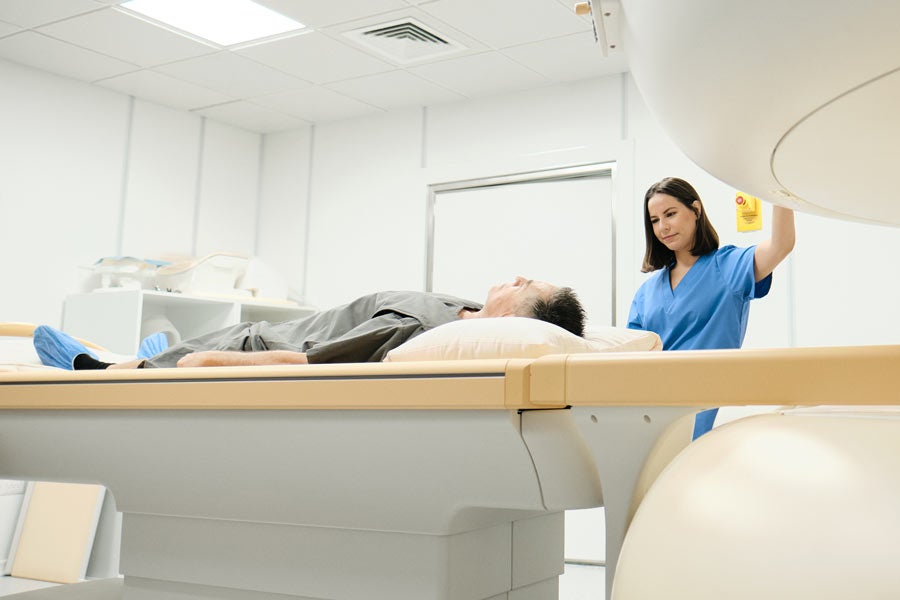 Man preparing for MRI scan